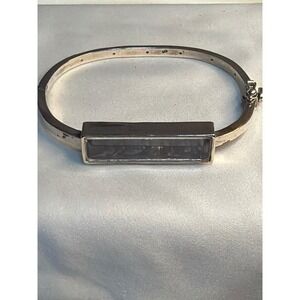 925 Sterling Silver Blue Sapphire Shaker Bangle Rectangular Floating Stone